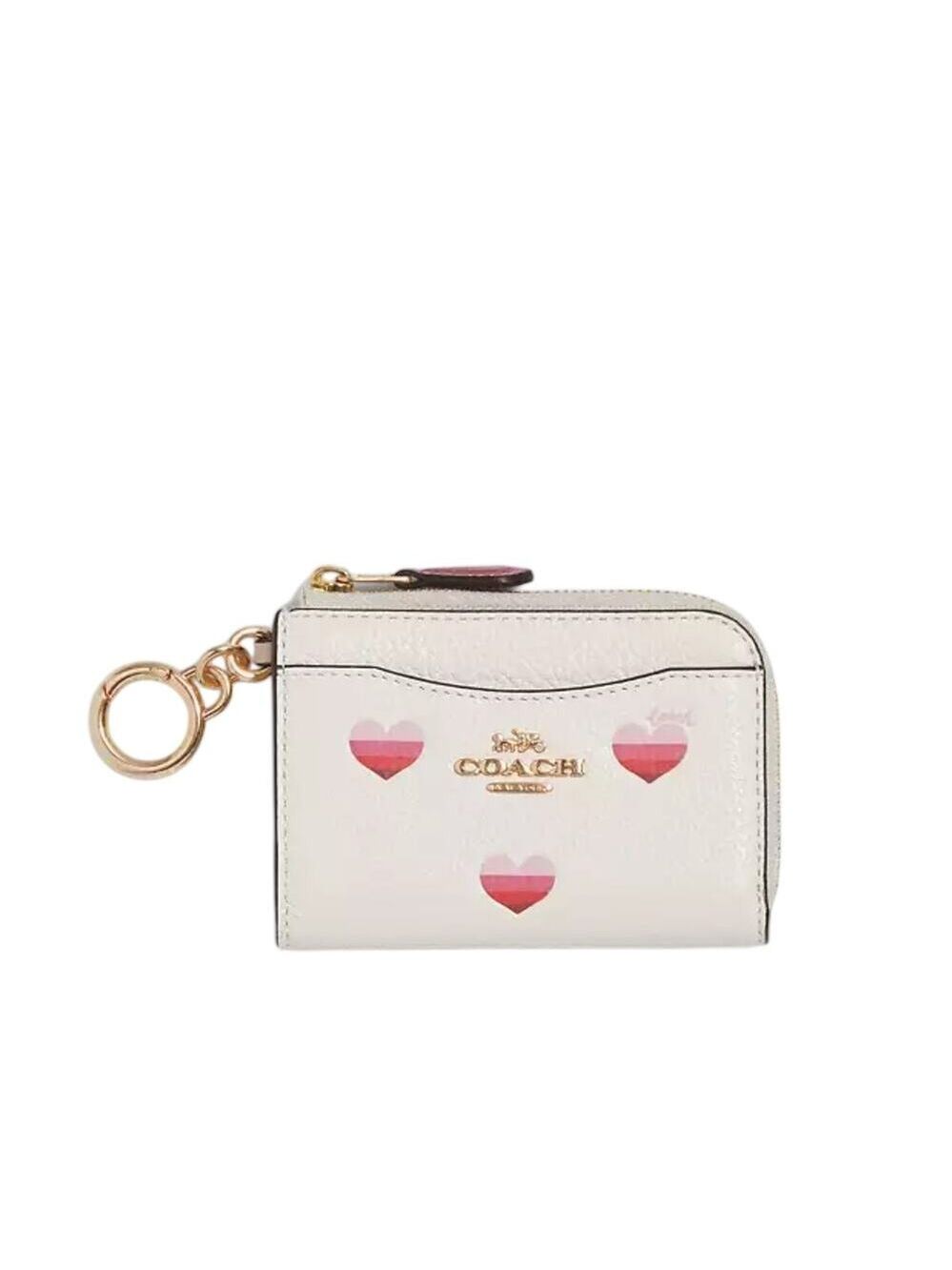 COACH L ZIP CARD CASE WITH STRIPE HEART PRINT